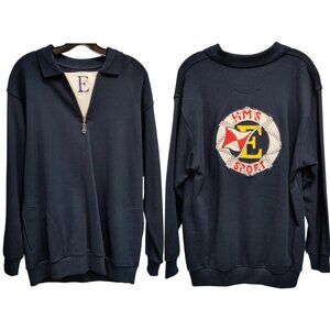 VINTAGE Escada HMS Sport Cotton Pullover Sweatshirt Preppy Nautical Blue Medium
